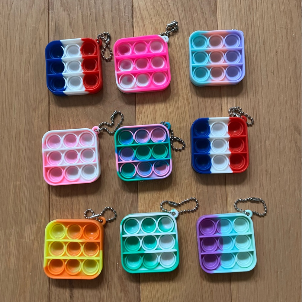 Lot of 9 Pop-It Keychains Muliticolored Fidgets